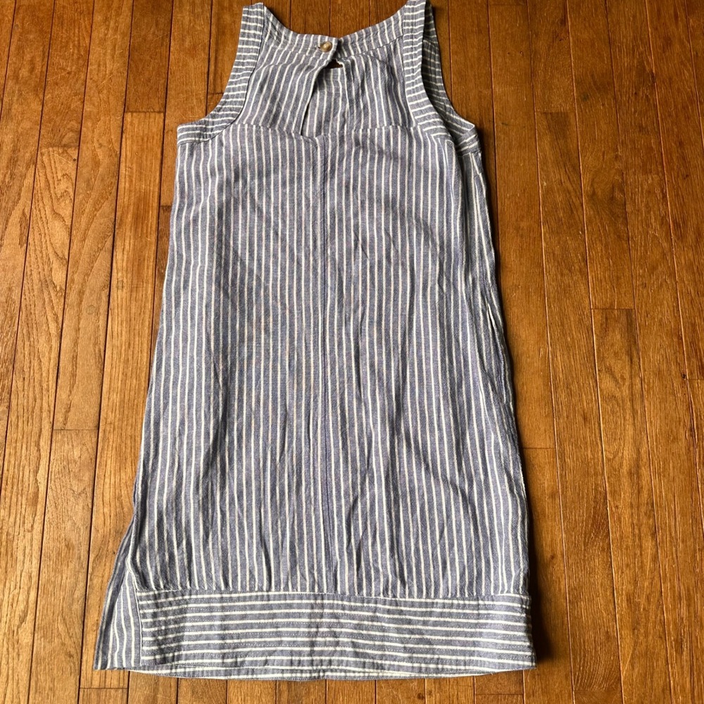 Linen Blend Coastal Shift Dress Womens Small Striped Blue White Casual Summer - Picture 7 of 8